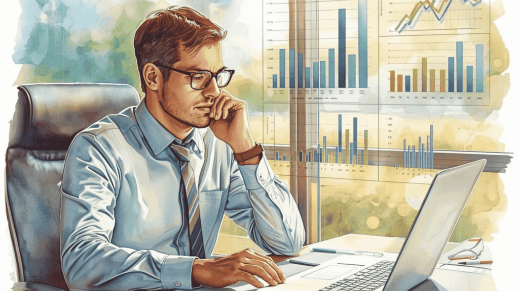 Manager agroalimentare che utilizza dati digitali per prendere decisioni di leadership strategica